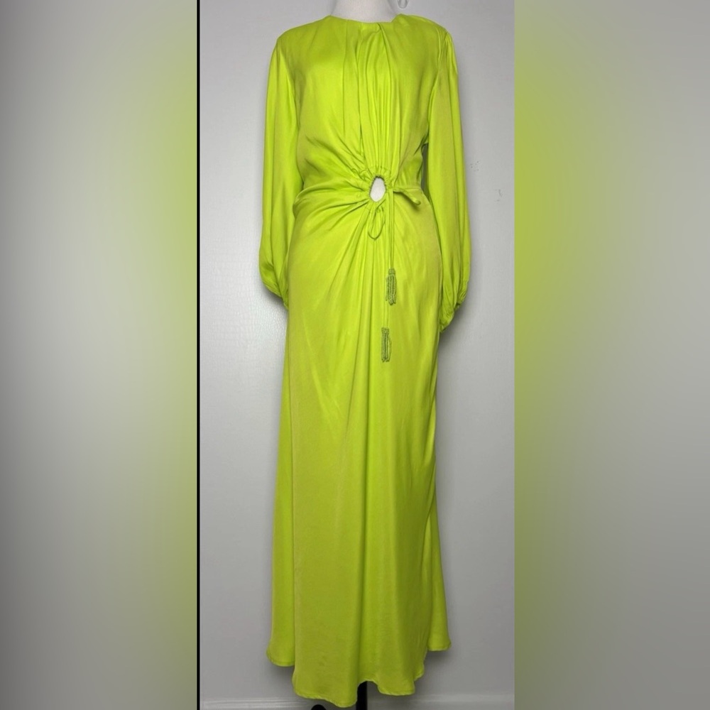Farm Rio Lime Green Cutout Midi Dress NWT – Balloon Sleeve, Tassel Tie - Picture 5 of 16